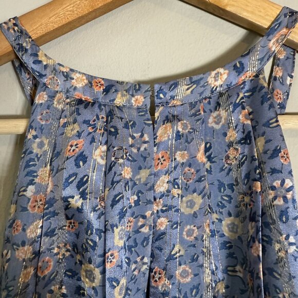 Joie Makana D Silk Floral Mini Dress Women's Medium Hyacinth Blue Metallic Party - Picture 12 of 14